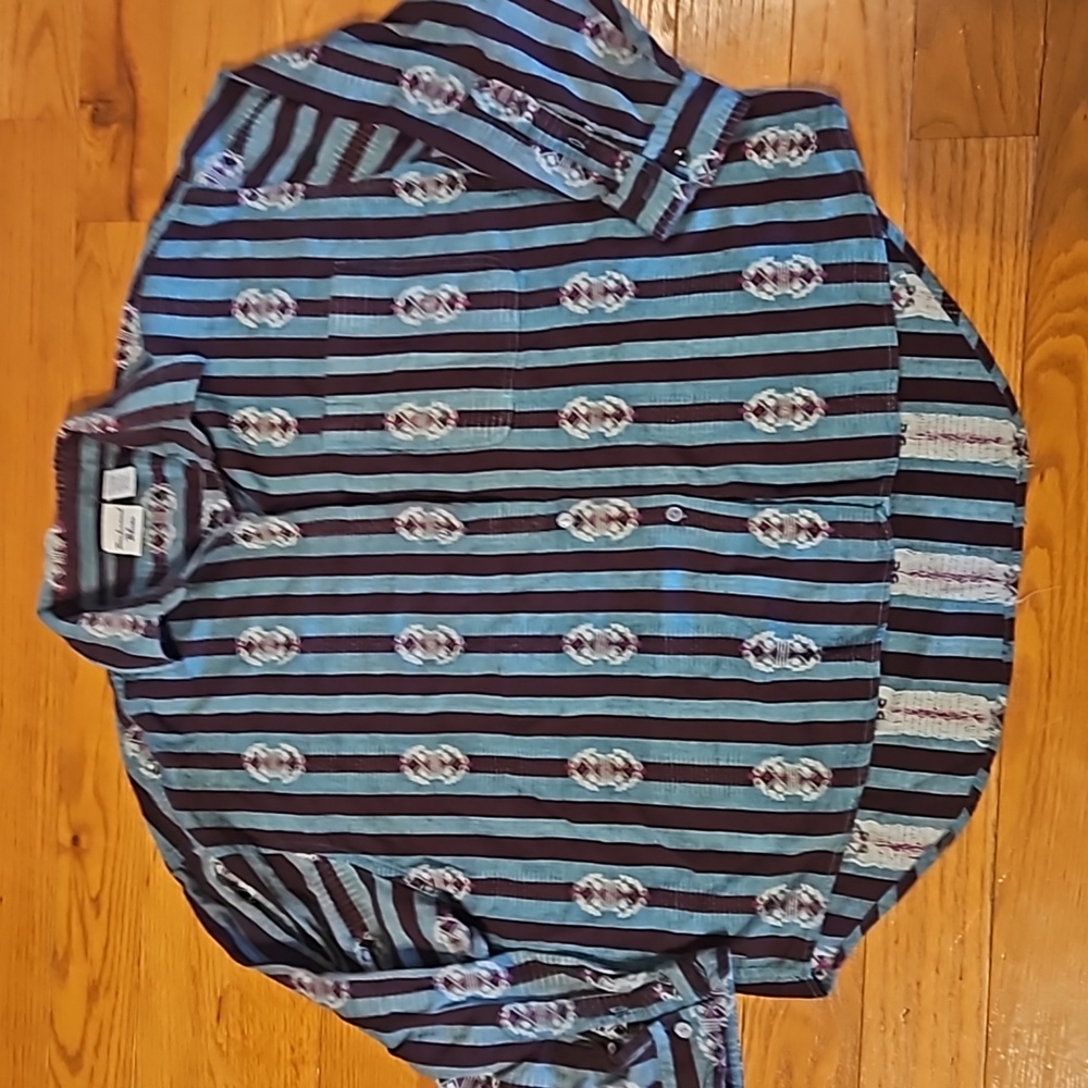 Backroad Blues Long Sleeve Button Down Collared Shirt Western Cowgirl